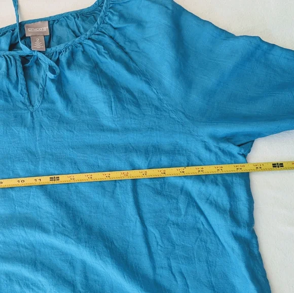 Chicos Top Womens Size (2) US L / 12 Teal Ballon Sleeve Rayon/Cotton - Picture 9 of 13